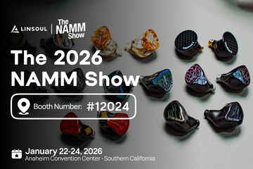 Linsoul booth 12024 at NAMM Show 2026 Anaheim featuring THIEAUDIO Cypher, Kiwi Ears audio gear and more.