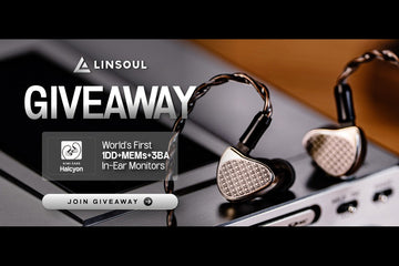 Kiwi Ears Halcyon giveaway poster announcing a limited-time giveaway where one winner will receive a pair of Halcyon IEMs, alongside $1 VIP early access for Kickstarter launch